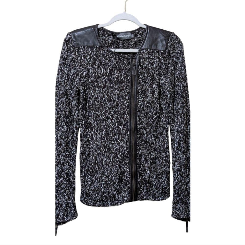 NWT Michael Stars moto style ST538 cardigan size 1/ XS Driftwood boucle tweed